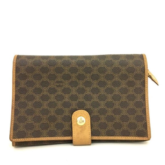366201J Celine Clutch Bag Macadam Brown PVC Canvas - Picture 1 of 9